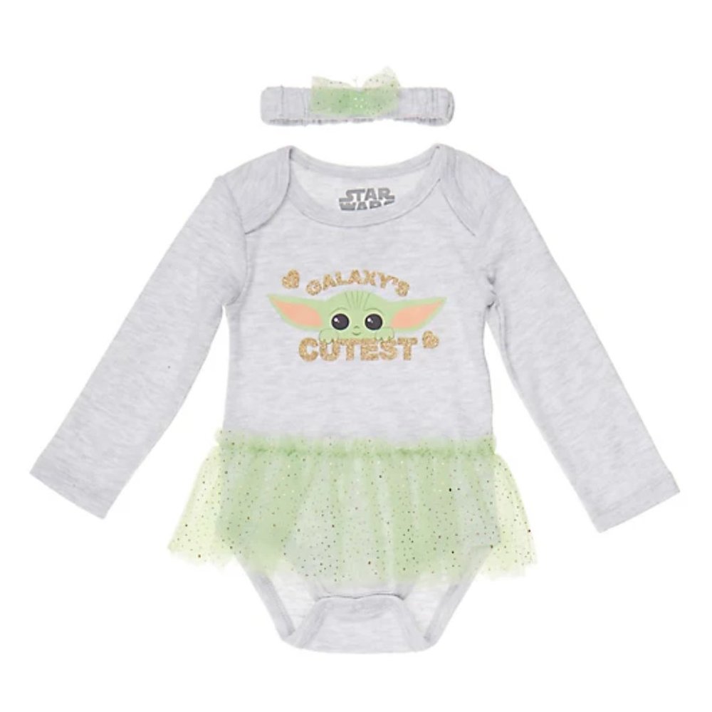 Star Wars Baby Yoda Baby Girl Long Sleeve Bodysuit with Tutu and Headband